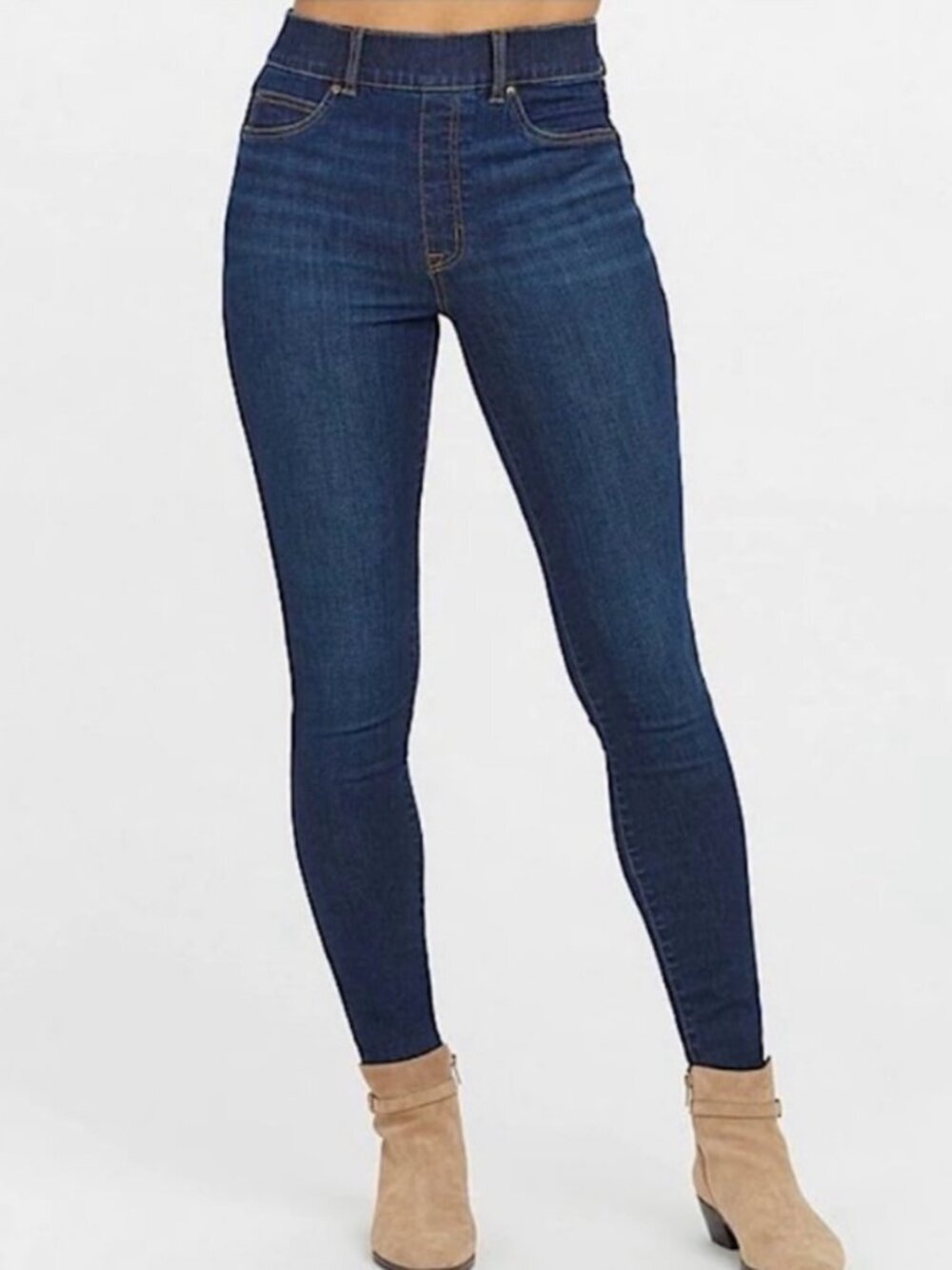 SPANX Ankle Length Skinny Jeans Midnight Shade Blue Size Medium Petite Stretchy